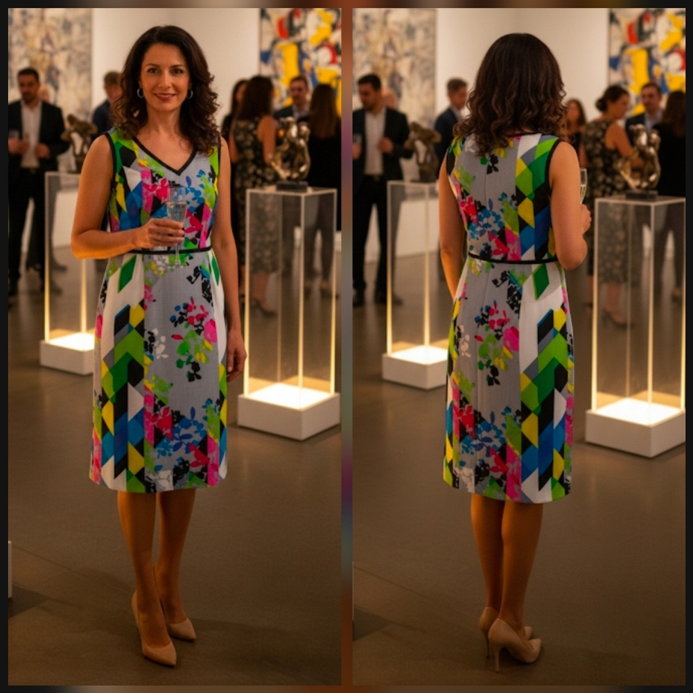 NWT Nine West 10 Modern Retro Abstract Artsy Eclectic Empire Waist Shift Dress